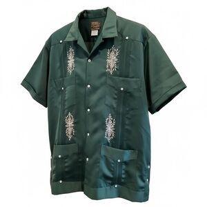 Men’s Vintage Green Traditional Mexican Guayabera Yucateca Shirt Size XL